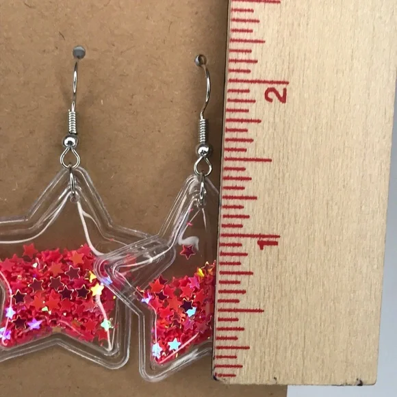 PVC Star Confetti Dangle Earrings - Picture 2 of 2